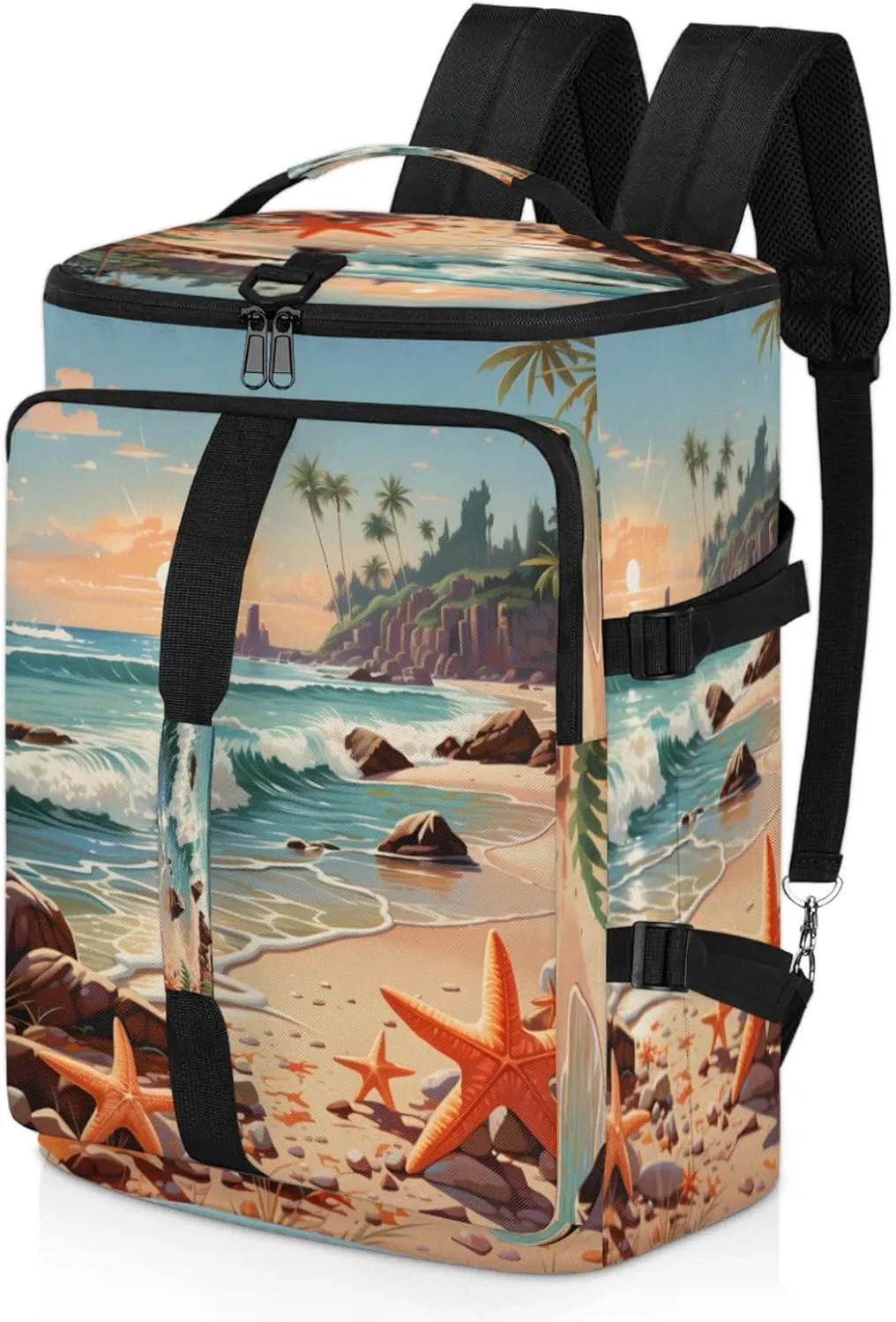 Tactical Sports Duffle Bag for Travel Waterproof Gym Bag with Shoe Compartment 48L Carry On Luggage for Men & Women 3-in-1 Durable Travel Luggage Cartoon Starfish Beach