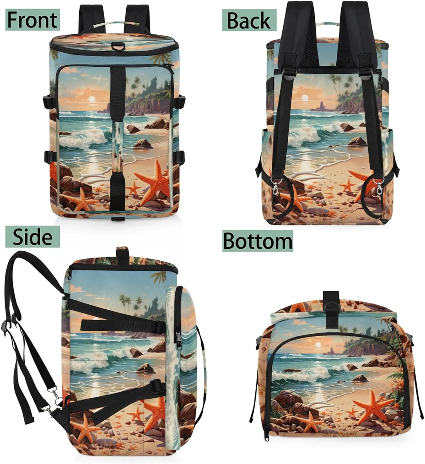 Tactical Sports Duffle Bag for Travel Waterproof Gym Bag with Shoe Compartment 48L Carry On Luggage for Men & Women 3-in-1 Durable Travel Luggage Cartoon Starfish Beach