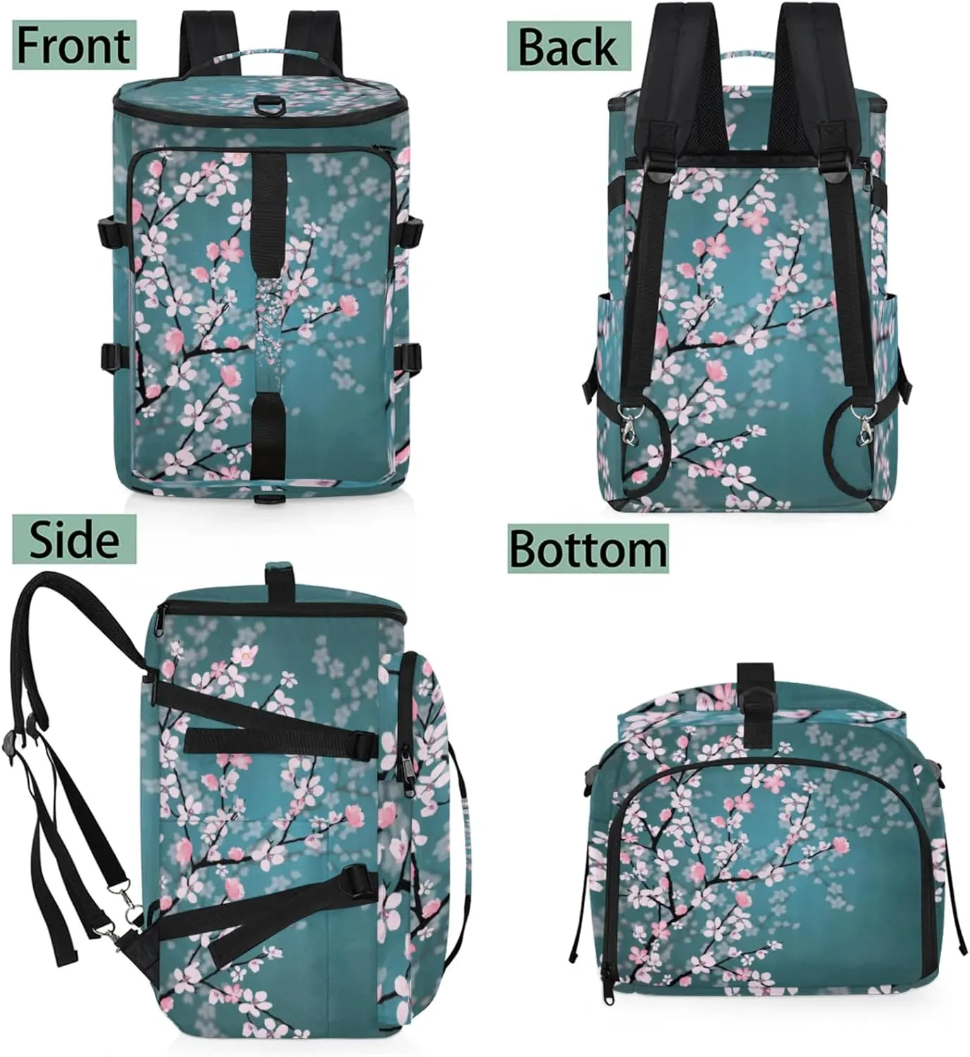 Tactical Sports Duffle Bag for Travel Waterproof Gym Bag with Shoe Compartment 48L Carry On Luggage for Men & Women 3-in-1 Durable Travel Luggage Cherry Blossoms Flowers