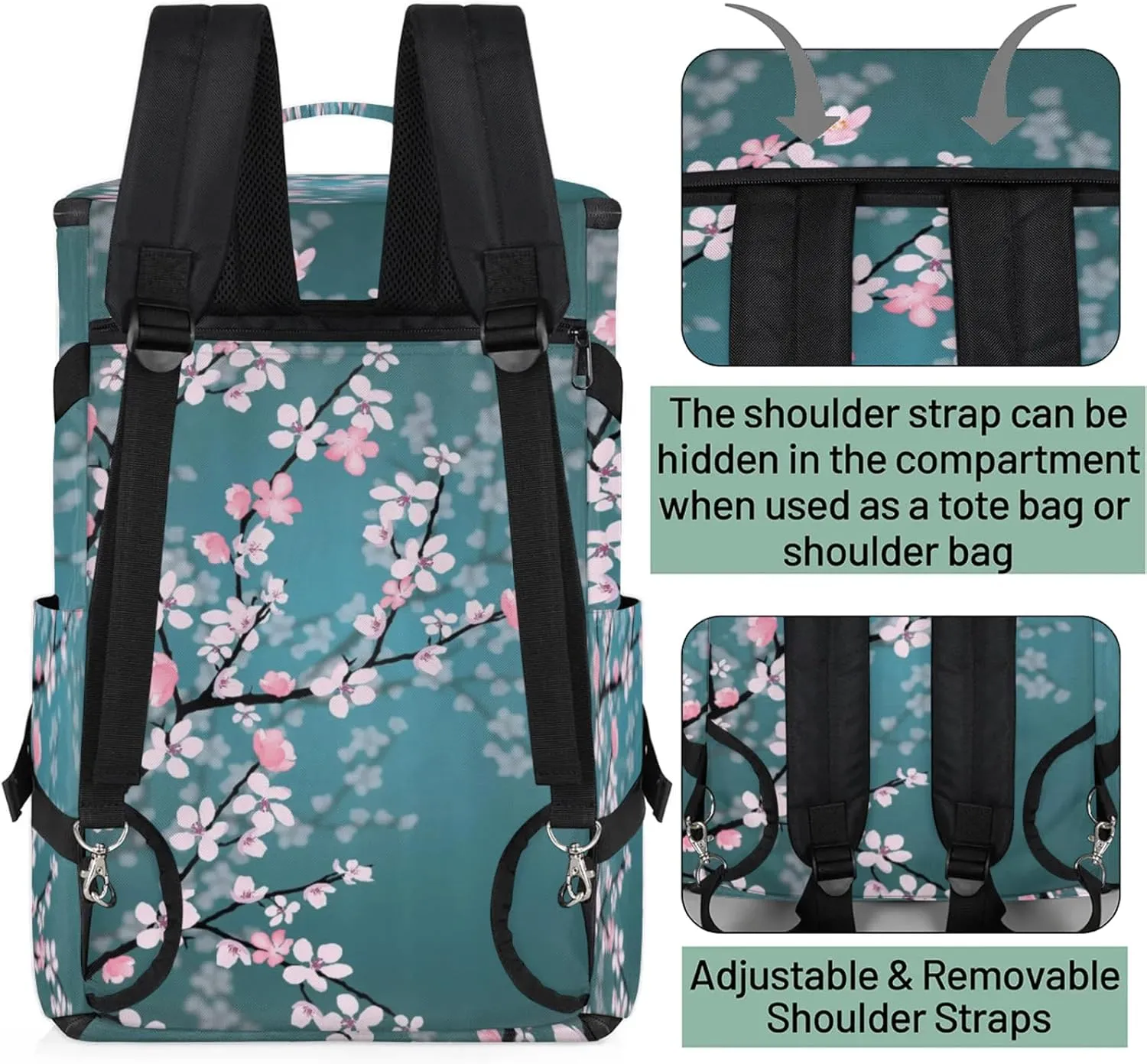 Tactical Sports Duffle Bag for Travel Waterproof Gym Bag with Shoe Compartment 48L Carry On Luggage for Men & Women 3-in-1 Durable Travel Luggage Cherry Blossoms Flowers