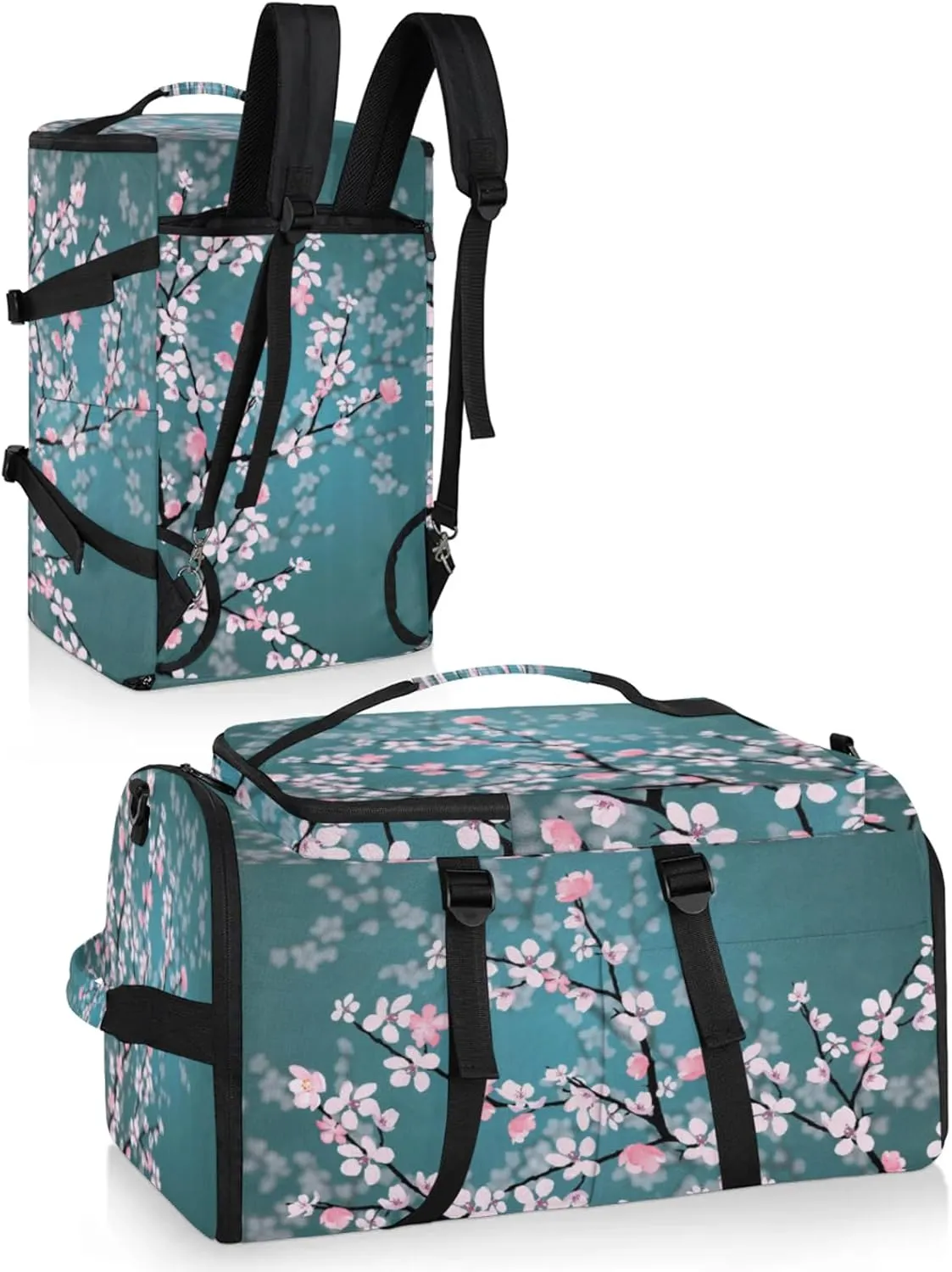 Tactical Sports Duffle Bag for Travel Waterproof Gym Bag with Shoe Compartment 48L Carry On Luggage for Men & Women 3-in-1 Durable Travel Luggage Cherry Blossoms Flowers