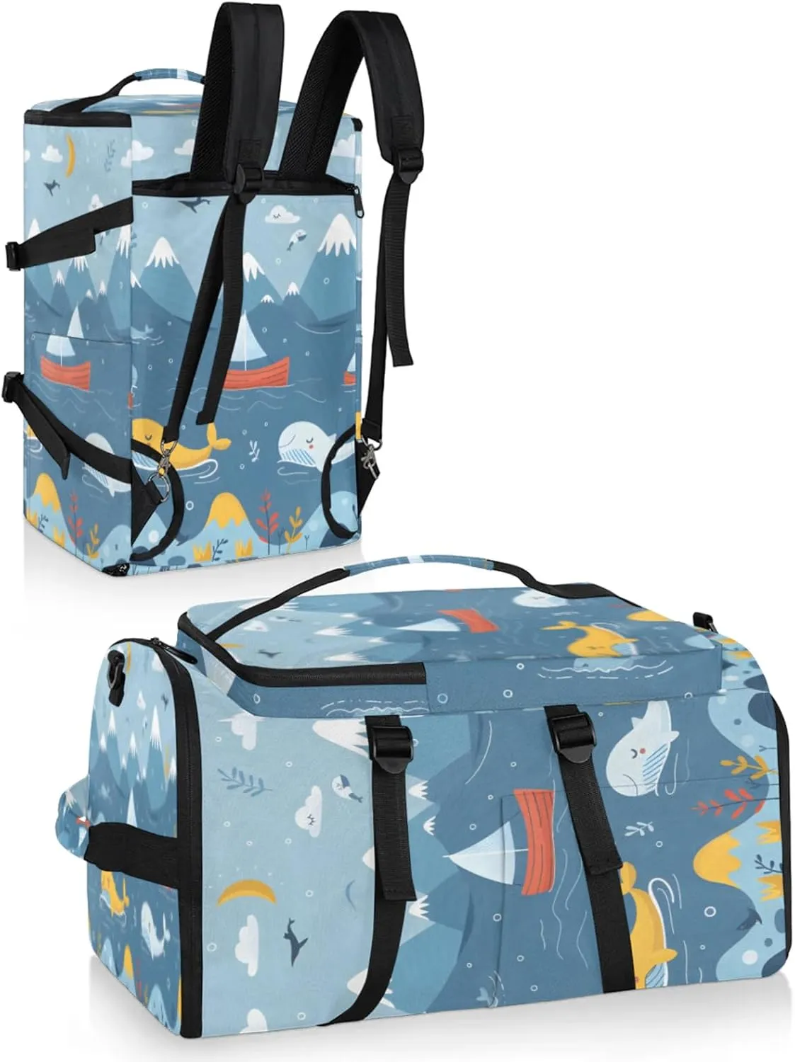Tactical Sports Duffle Bag for Travel Waterproof Gym Bag with Shoe Compartment 48L Carry On Luggage for Men & Women 3-in-1 Durable Travel Luggage Cute Sailing Whale