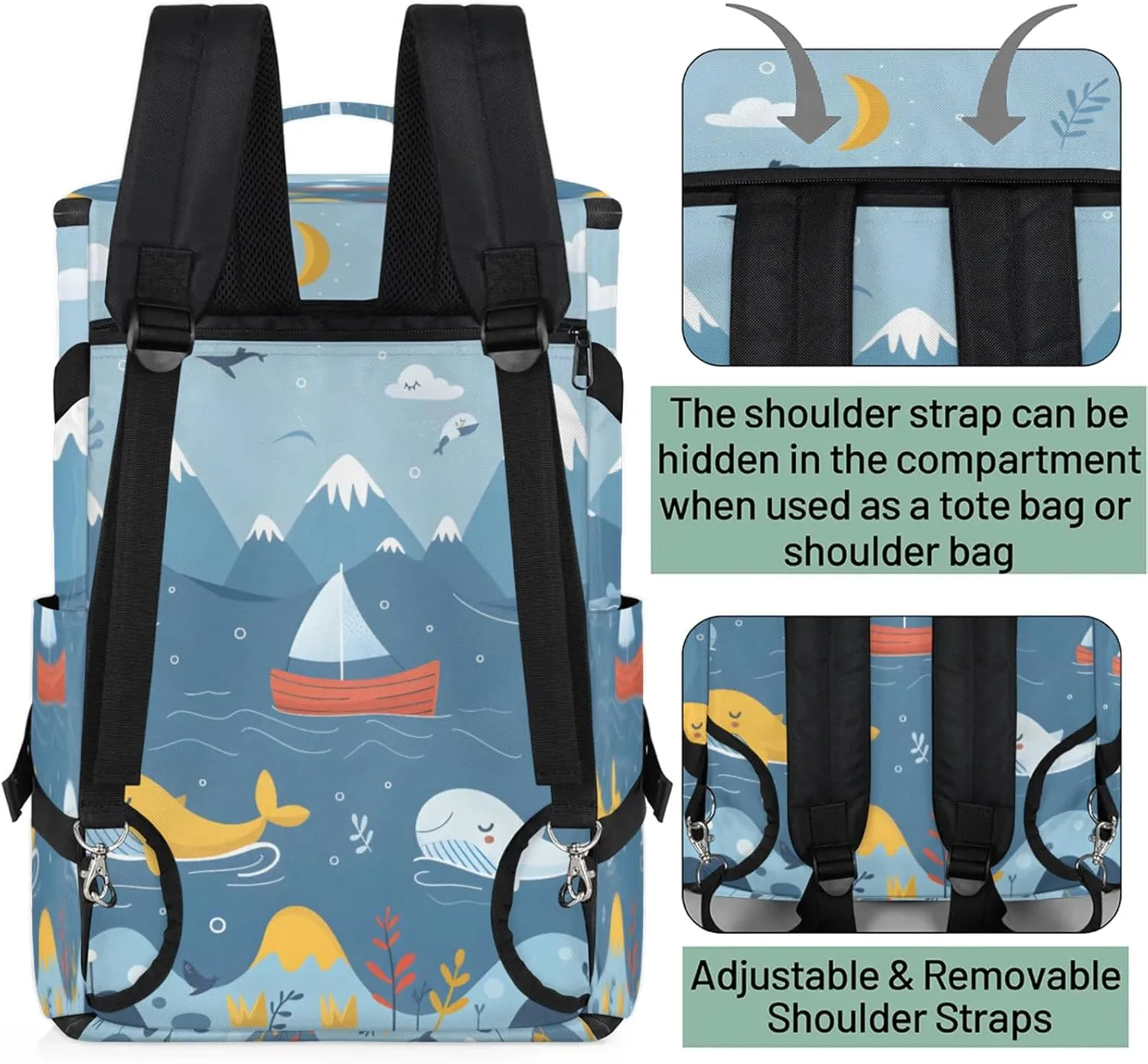 Tactical Sports Duffle Bag for Travel Waterproof Gym Bag with Shoe Compartment 48L Carry On Luggage for Men & Women 3-in-1 Durable Travel Luggage Cute Sailing Whale