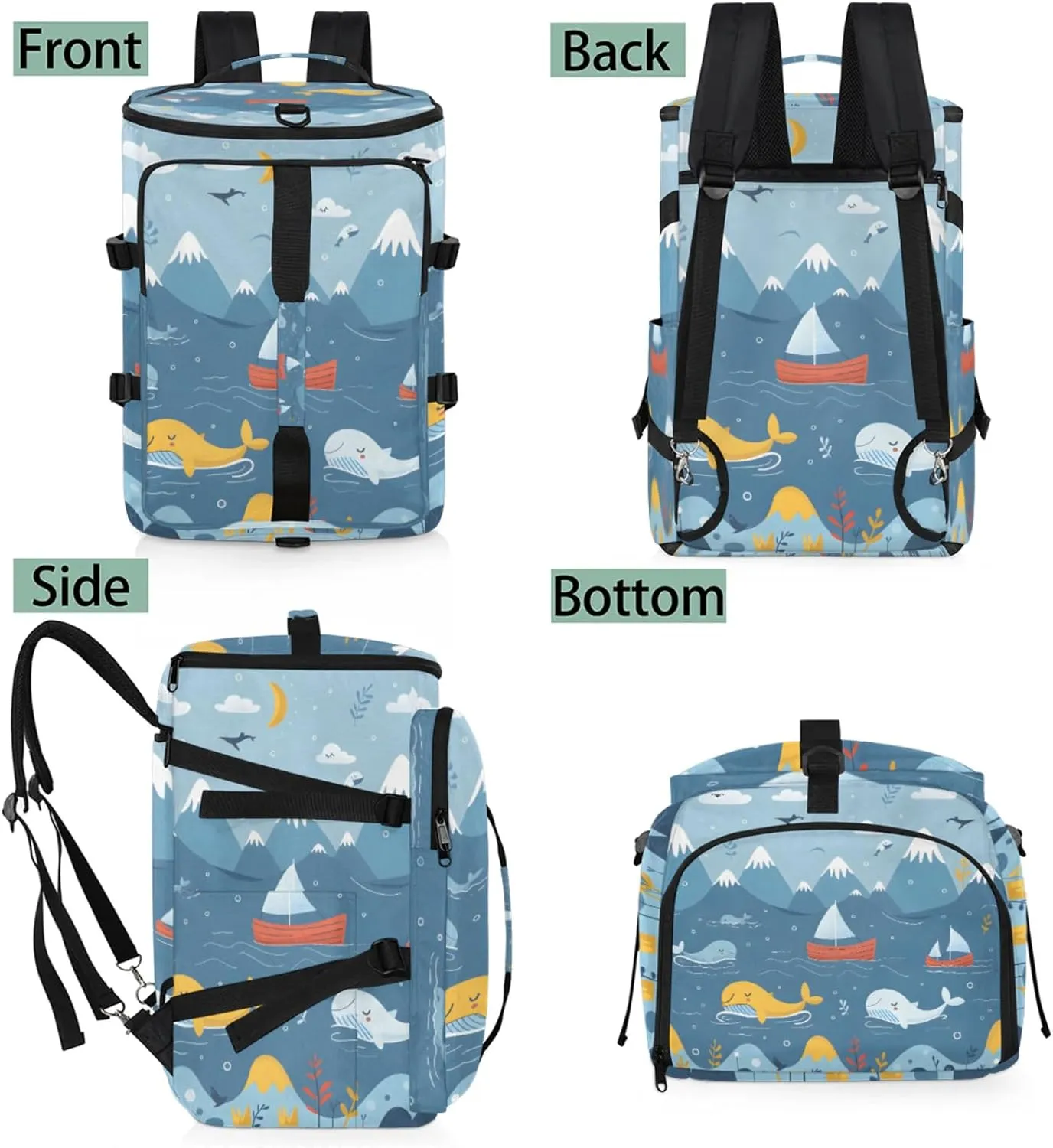 Tactical Sports Duffle Bag for Travel Waterproof Gym Bag with Shoe Compartment 48L Carry On Luggage for Men & Women 3-in-1 Durable Travel Luggage Cute Sailing Whale