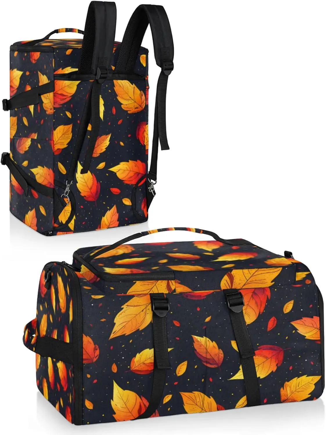 Tactical Sports Duffle Bag for Travel Waterproof Gym Bag with Shoe Compartment 48L Carry On Luggage for Men & Women 3-in-1 Durable Travel Luggage Falling Leaves