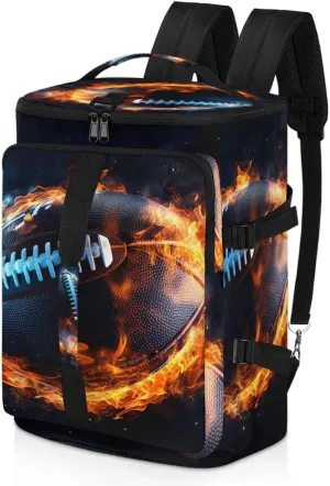 Tactical Sports Duffle Bag for Travel Waterproof Gym Bag with Shoe Compartment 48L Carry On Luggage for Men & Women 3-in-1 Durable Travel Luggage Football on Fire