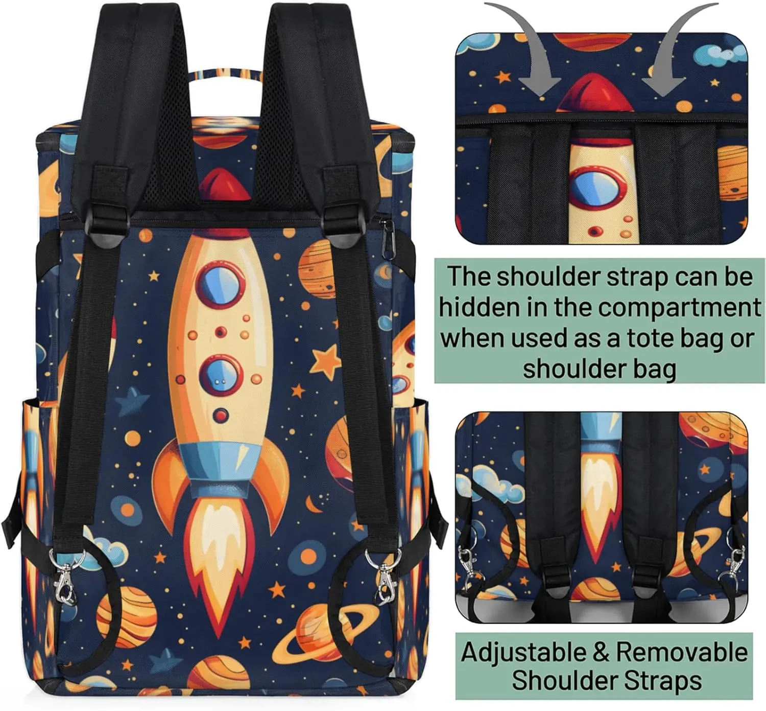 Tactical Sports Duffle Bag for Travel Waterproof Gym Bag with Shoe Compartment 48L Carry On Luggage for Men & Women 3-in-1 Durable Travel Luggage Launch Space Rocket