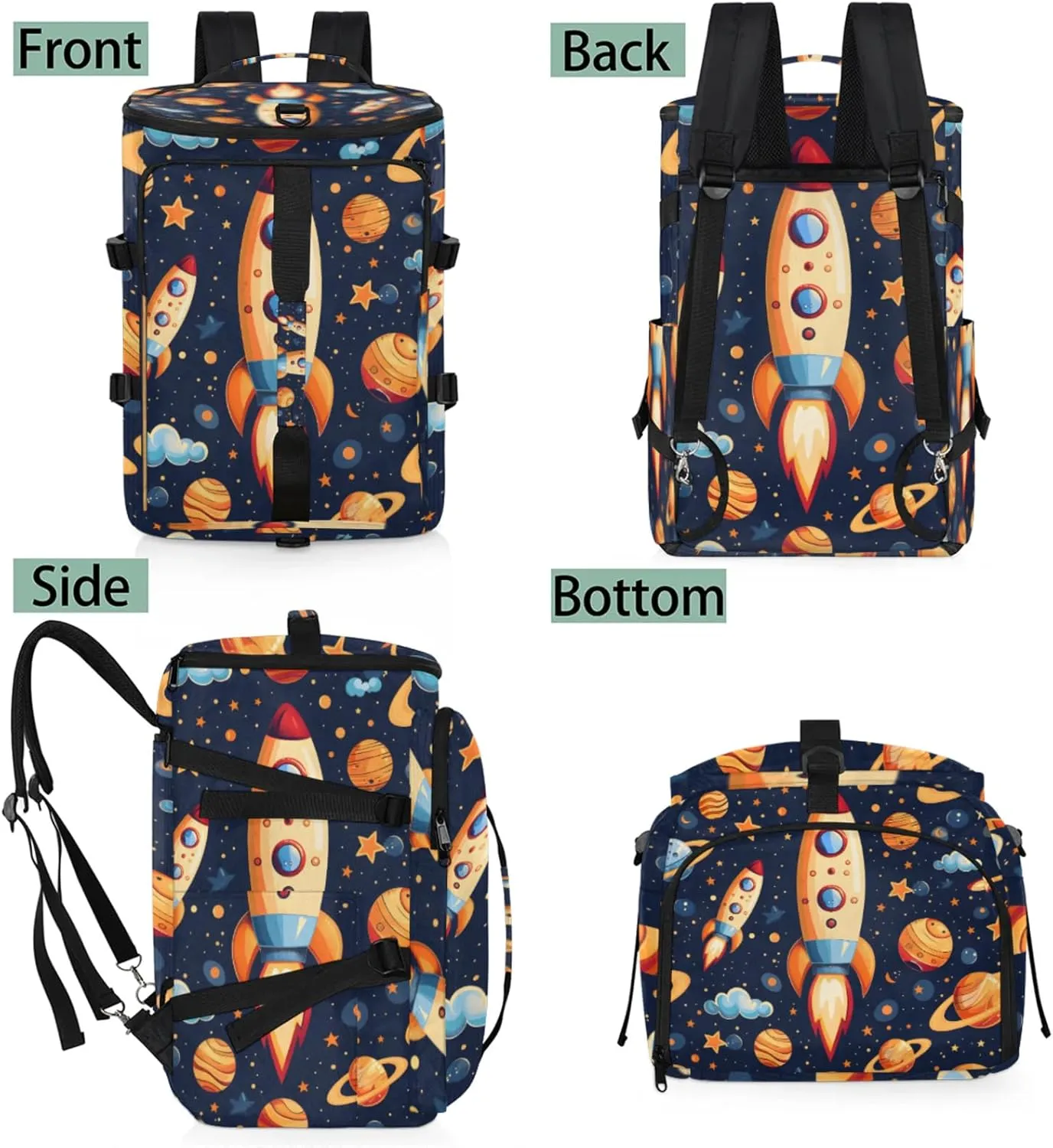 Tactical Sports Duffle Bag for Travel Waterproof Gym Bag with Shoe Compartment 48L Carry On Luggage for Men & Women 3-in-1 Durable Travel Luggage Launch Space Rocket