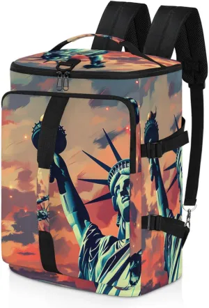 Tactical Sports Duffle Bag for Travel Waterproof Gym Bag with Shoe Compartment 48L Carry On Luggage for Men & Women 3-in-1 Durable Travel Luggage Patriotic Statue of Liberty