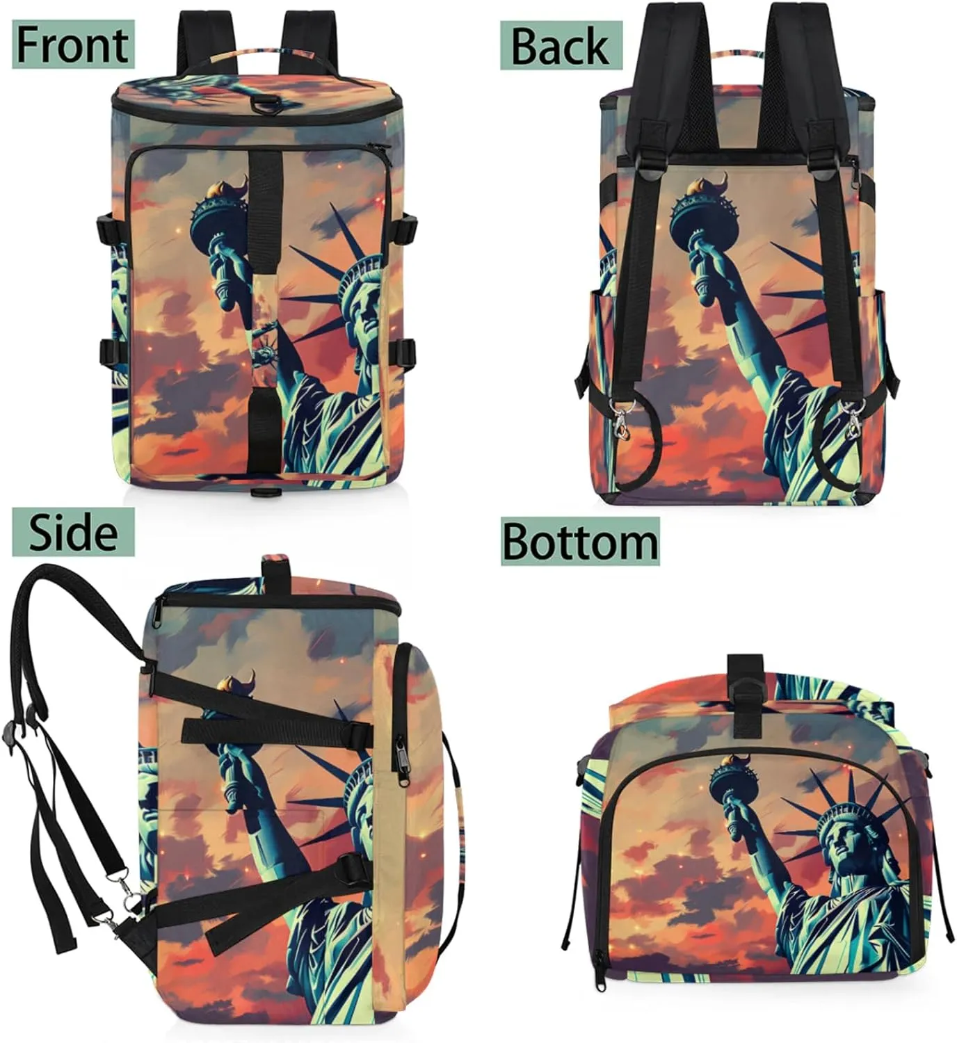 Tactical Sports Duffle Bag for Travel Waterproof Gym Bag with Shoe Compartment 48L Carry On Luggage for Men & Women 3-in-1 Durable Travel Luggage Patriotic Statue of Liberty