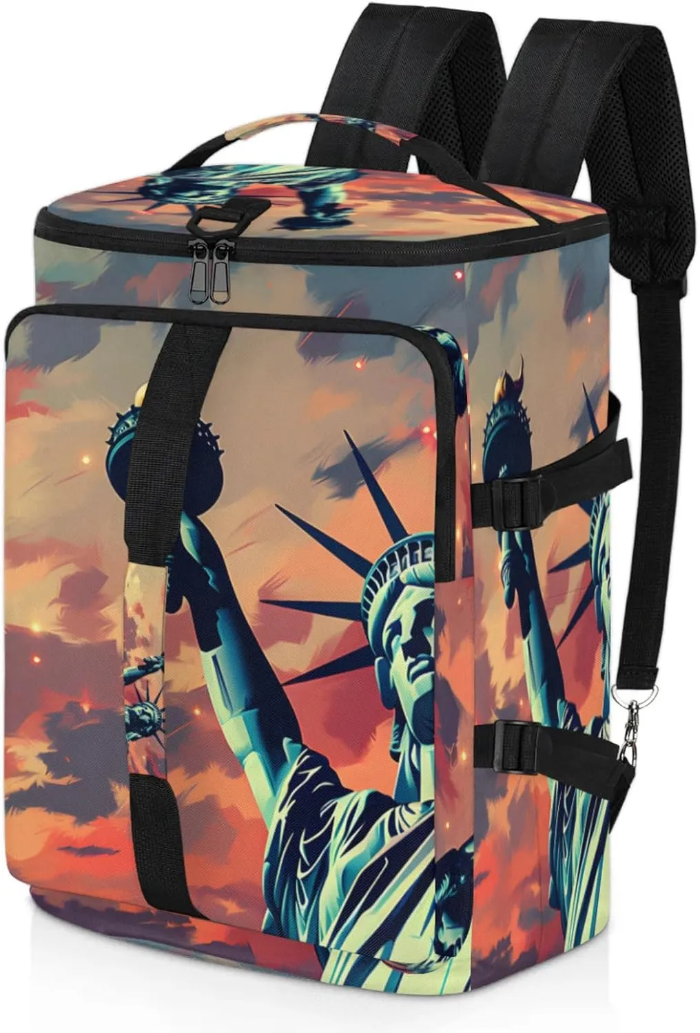 Tactical Sports Duffle Bag for Travel Waterproof Gym Bag with Shoe Compartment 48L Carry On Luggage for Men & Women 3-in-1 Durable Travel Luggage Patriotic Statue of Liberty