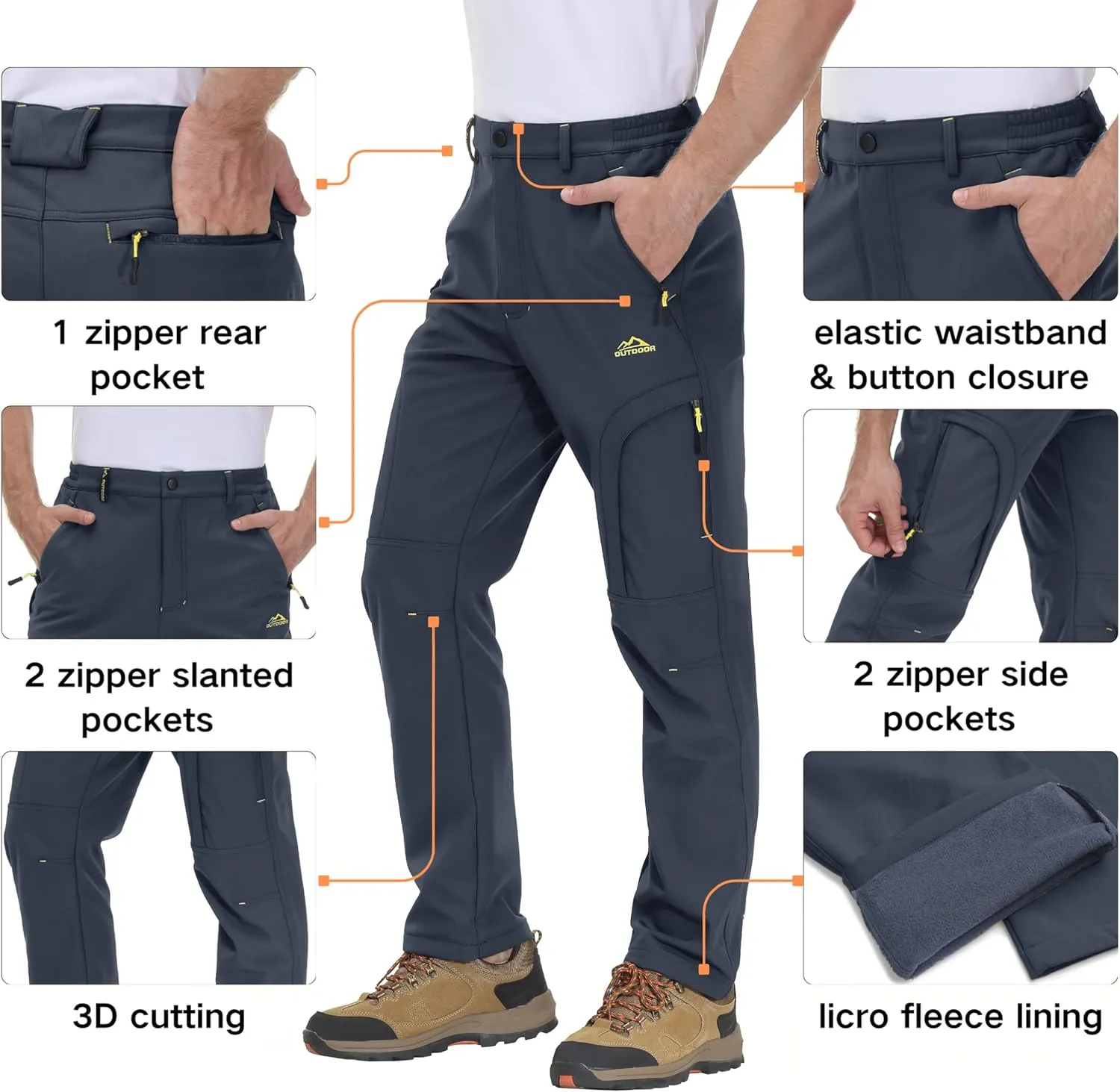 TACVASEN Winter Pants for Men Fleece Lined Waterproof Pants Insulated Hiking Pant for Ski Snowboard Outdoor Work Hunting