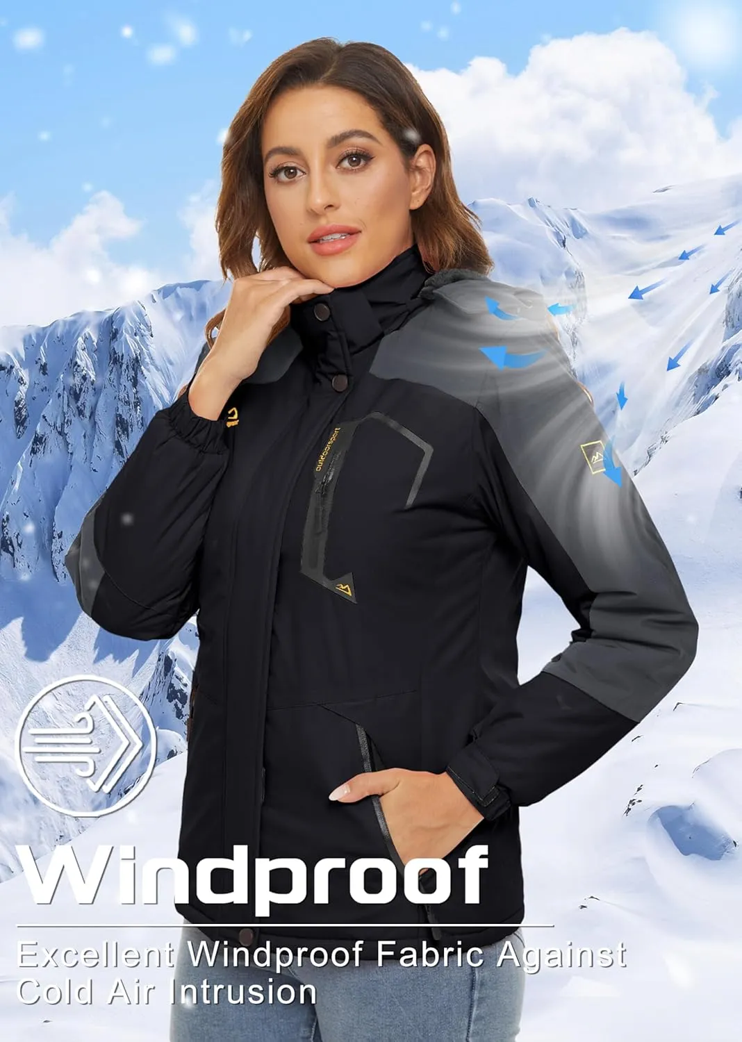 TACVASEN Women's Winter Jacket Waterproof Ski Jacket Hooded Fleece Lined Warm Snow Coat Mountain Windproof Rain Windbreaker