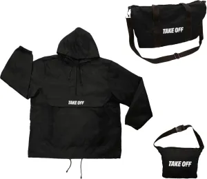 TAKE OFF 3-in-1 Duffle Bag Jacket, Converts Pouch to Duffle bag to Jacket, Kangaroo Pocket, Lightweight Jacket, Fit for Travel, Waterproof Rain Duffle Bag Jacket, Large, Black