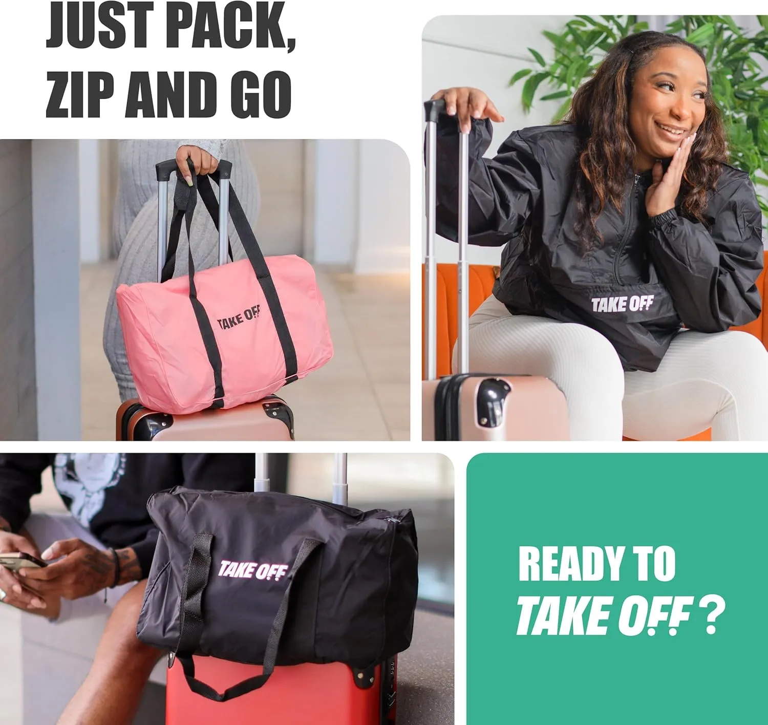TAKE OFF 3-in-1 Duffle Bag Jacket, Converts Pouch to Duffle bag to Jacket, Kangaroo Pocket, Lightweight Jacket, Fit for Travel, Waterproof Rain Duffle Bag Jacket, Large, Black