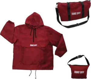 TAKE OFF 3-in-1 Duffle Bag Jacket, Converts Pouch to Duffle bag to Jacket, Kangaroo Pocket, Lightweight Jacket, Fit for Travel, Waterproof Rain Duffle Bag Jacket, Large, Red