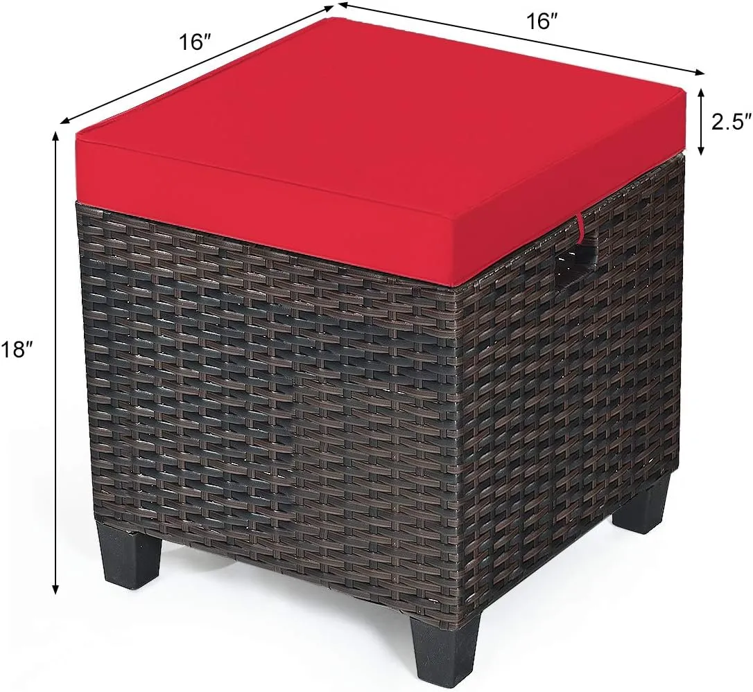 Tangkula 2 Pieces Outdoor Patio Ottoman, All Weather Rattan Wicker Ottoman Seat, Patio Rattan Furniture, Outdoor Footstool Footrest Seat w/Removable Cushions