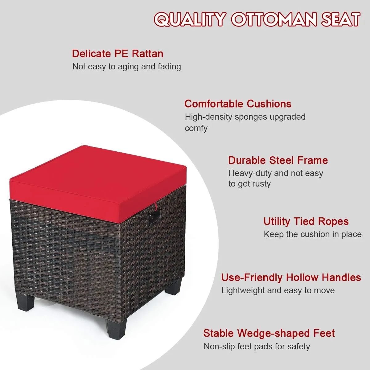 Tangkula 2 Pieces Outdoor Patio Ottoman, All Weather Rattan Wicker Ottoman Seat, Patio Rattan Furniture, Outdoor Footstool Footrest Seat w/Removable Cushions