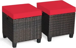 Tangkula 2 Pieces Outdoor Patio Ottoman, All Weather Rattan Wicker Ottoman Seat, Patio Rattan Furniture, Outdoor Footstool Footrest Seat w/Removable Cushions