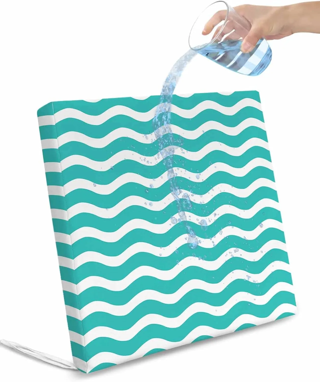 Teal Aqua Moire Ombre Outdoor Cushion Chair Cover Set of 2 - Waterproof Couch Seat Covers, Water Ripple Stripe Farmhouse Patio Furniture Protector Cushions Slipcovers for Sofa/RV, 22"x20"x4"