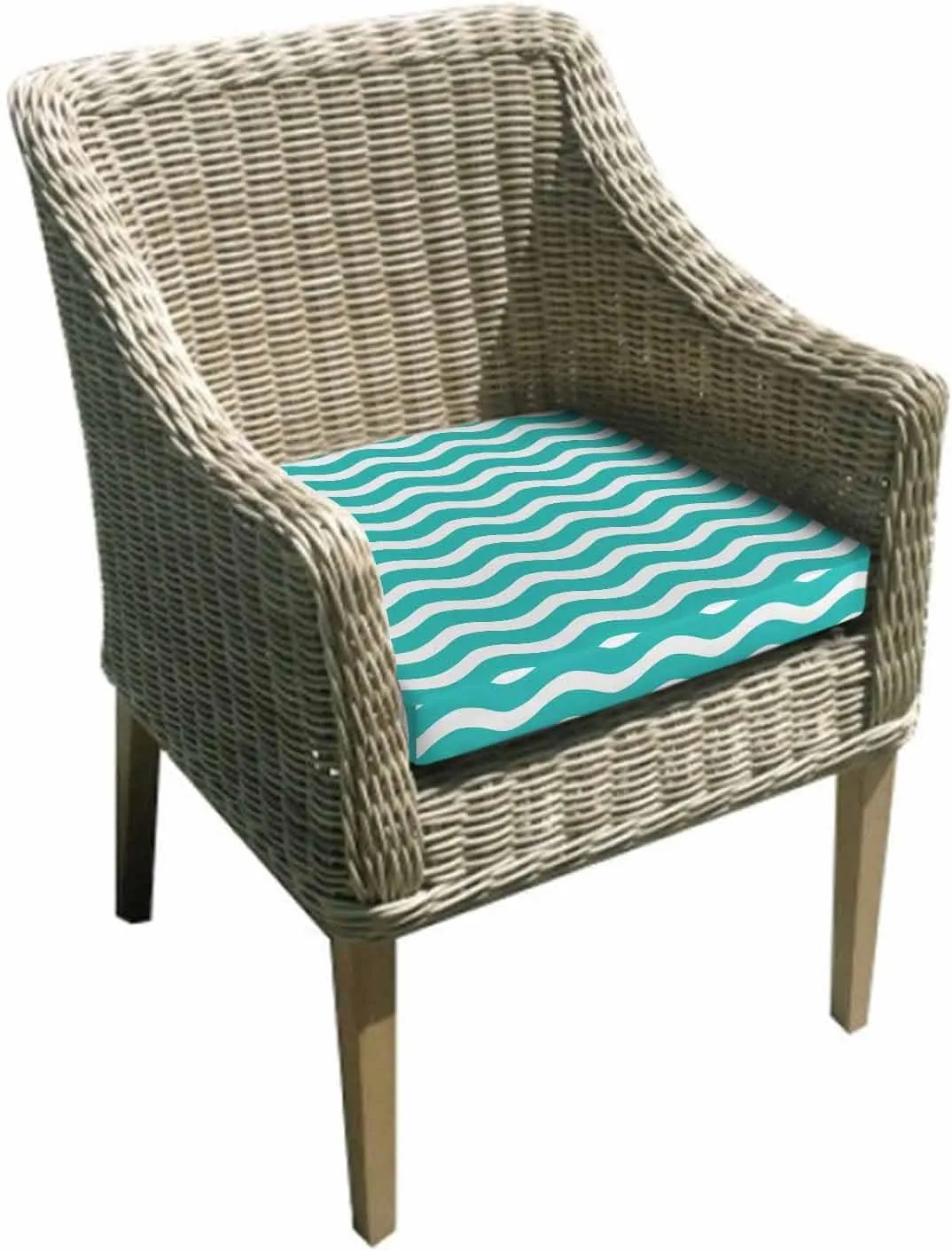 Teal Aqua Moire Ombre Outdoor Cushion Chair Cover Set of 2 - Waterproof Couch Seat Covers, Water Ripple Stripe Farmhouse Patio Furniture Protector Cushions Slipcovers for Sofa/RV, 22"x20"x4"