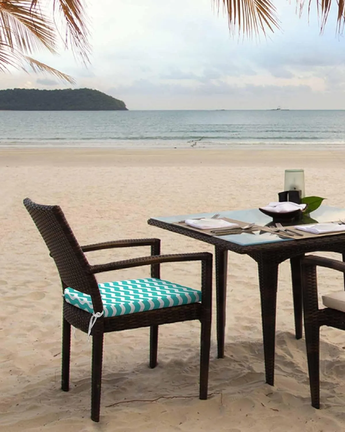 Teal Aqua Moire Ombre Outdoor Cushion Chair Cover Set of 2 - Waterproof Couch Seat Covers, Water Ripple Stripe Farmhouse Patio Furniture Protector Cushions Slipcovers for Sofa/RV, 22"x20"x4"