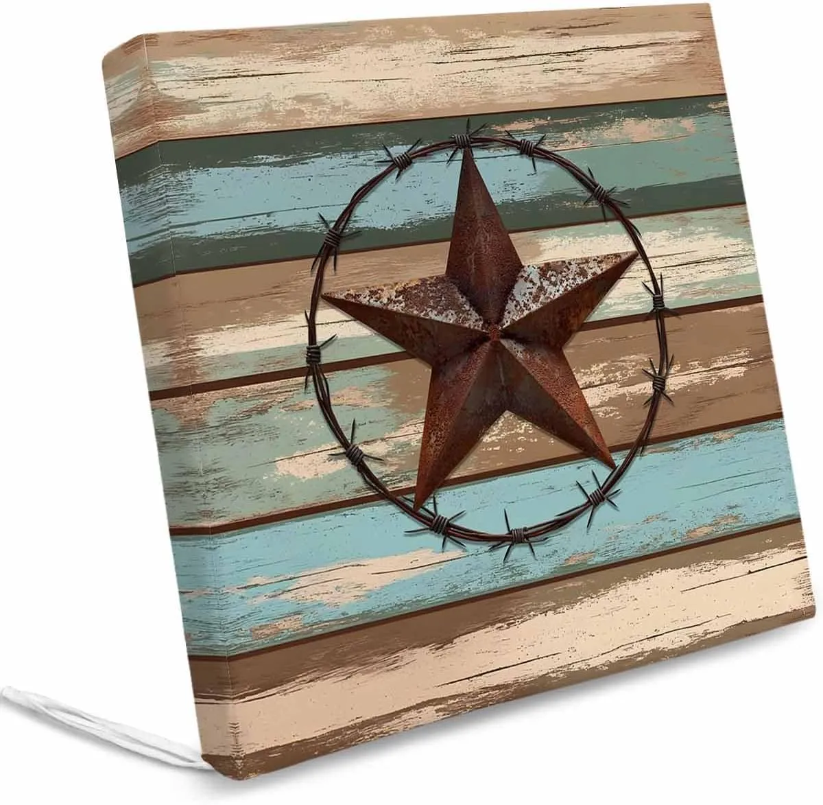 Teal Brown Texas Star Outdoor Cushion Chair Cover Set of 4 - Waterproof Couch Seat Covers, Country Farmhouse Wooden Patio Furniture Protector Cushions Slipcovers for Sofa/RV, 20"x18"x4"