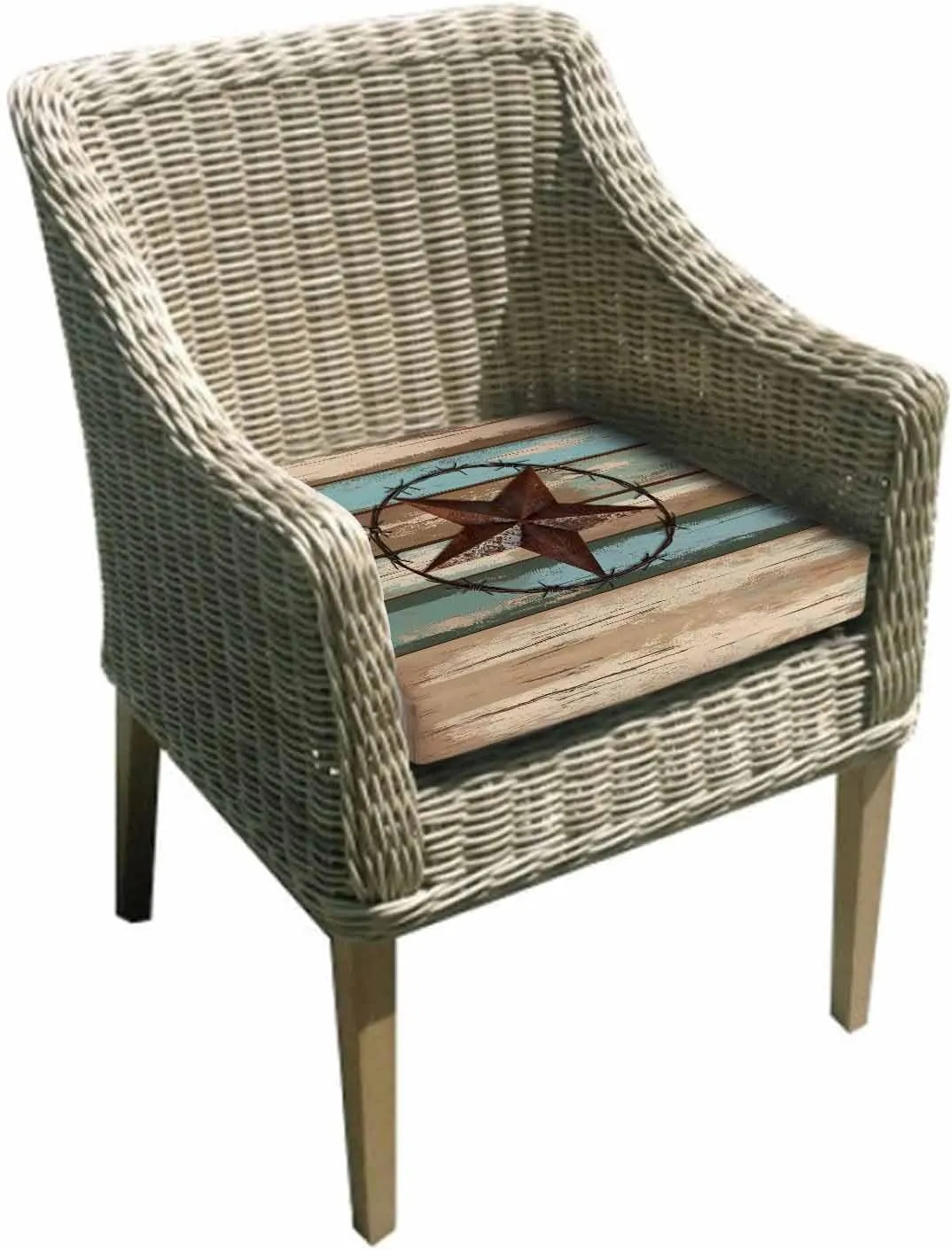 Teal Brown Texas Star Outdoor Cushion Chair Cover Set of 4 - Waterproof Couch Seat Covers, Country Farmhouse Wooden Patio Furniture Protector Cushions Slipcovers for Sofa/RV, 20"x18"x4"