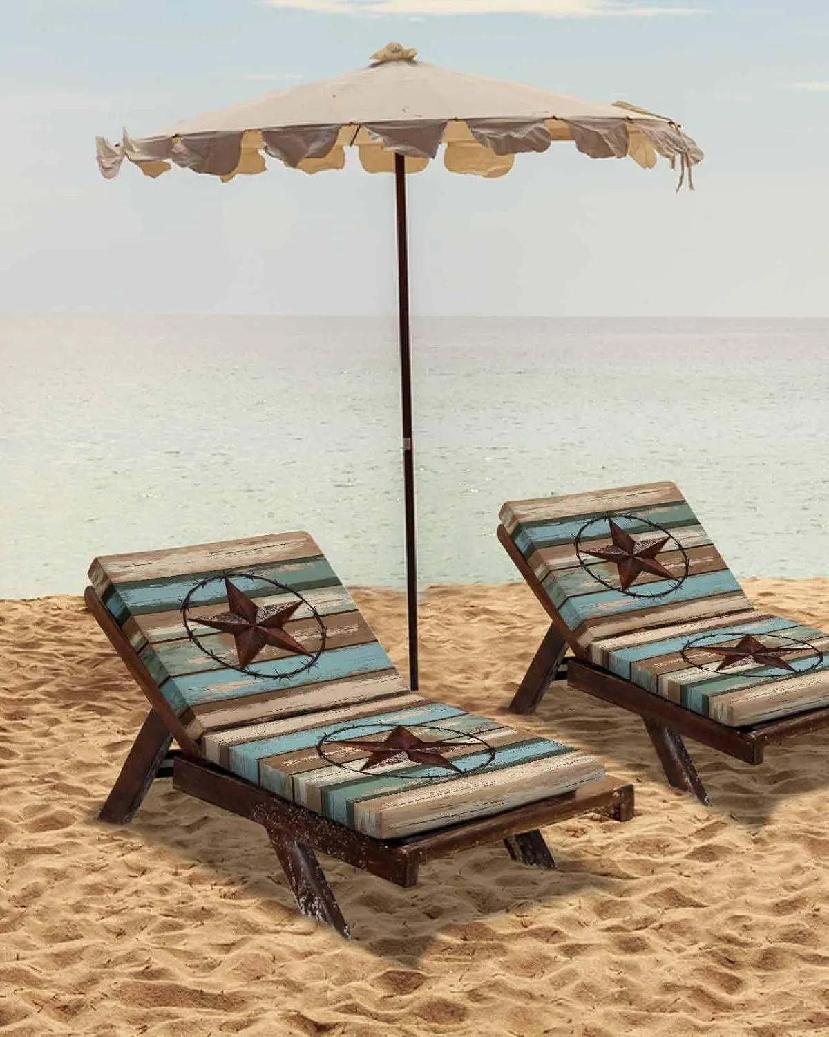 Teal Brown Texas Star Outdoor Cushion Chair Cover Set of 4 - Waterproof Couch Seat Covers, Country Farmhouse Wooden Patio Furniture Protector Cushions Slipcovers for Sofa/RV, 20"x18"x4"