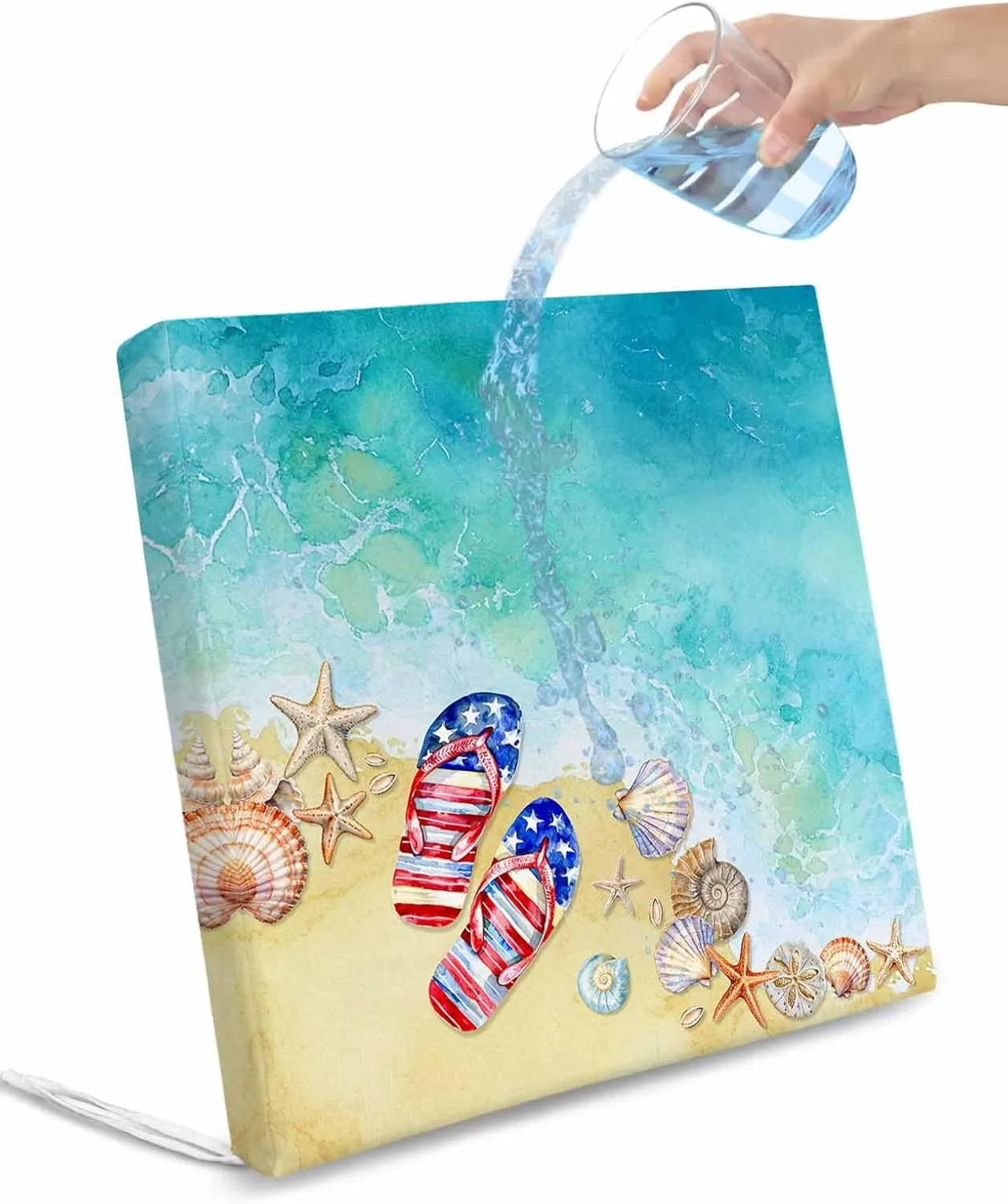 Teal Coastal Slippers Outdoor Cushion Chair Cover Set of 4 - Waterproof Couch Seat Covers, Summer Beach Shell Seaside Patio Furniture Protector Cushions Slipcovers for Sofa/RV, 24"x24"x4"