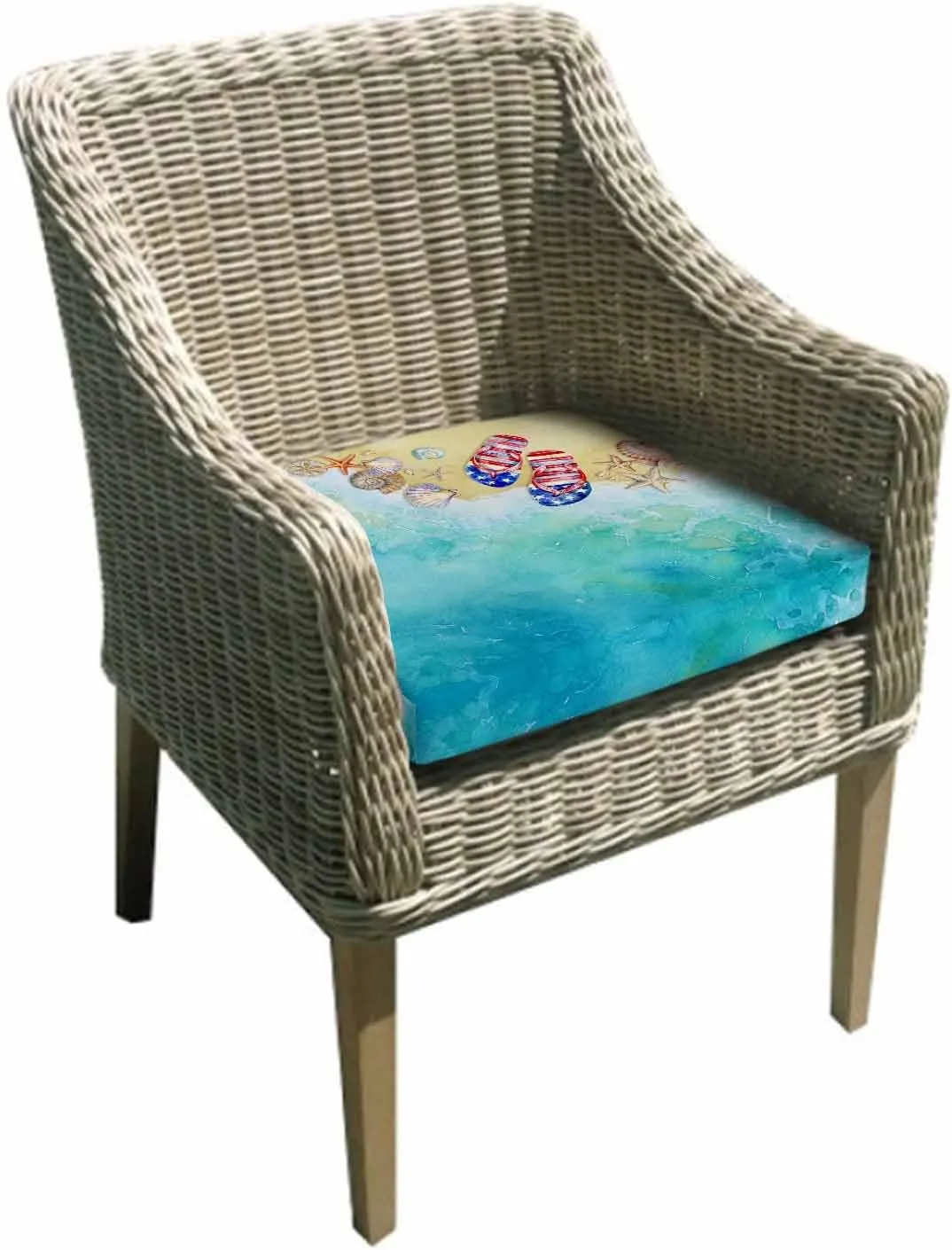 Teal Coastal Slippers Outdoor Cushion Chair Cover Set of 4 - Waterproof Couch Seat Covers, Summer Beach Shell Seaside Patio Furniture Protector Cushions Slipcovers for Sofa/RV, 24"x24"x4"