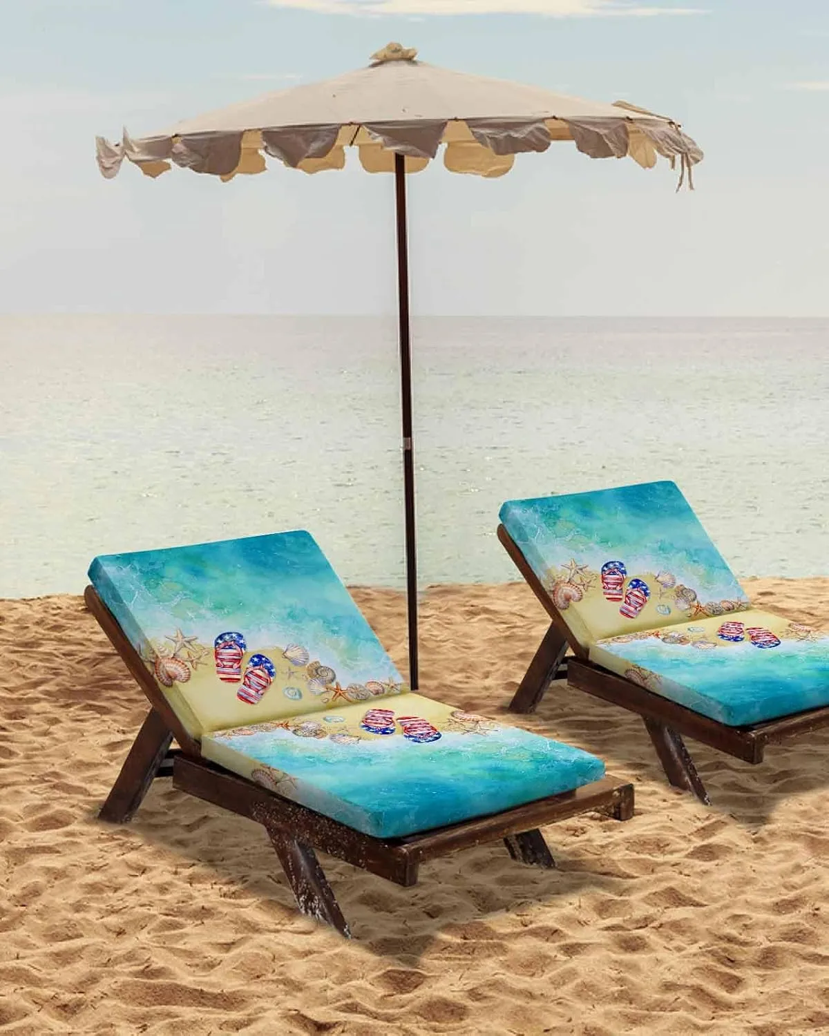 Teal Coastal Slippers Outdoor Cushion Chair Cover Set of 4 - Waterproof Couch Seat Covers, Summer Beach Shell Seaside Patio Furniture Protector Cushions Slipcovers for Sofa/RV, 24"x24"x4"