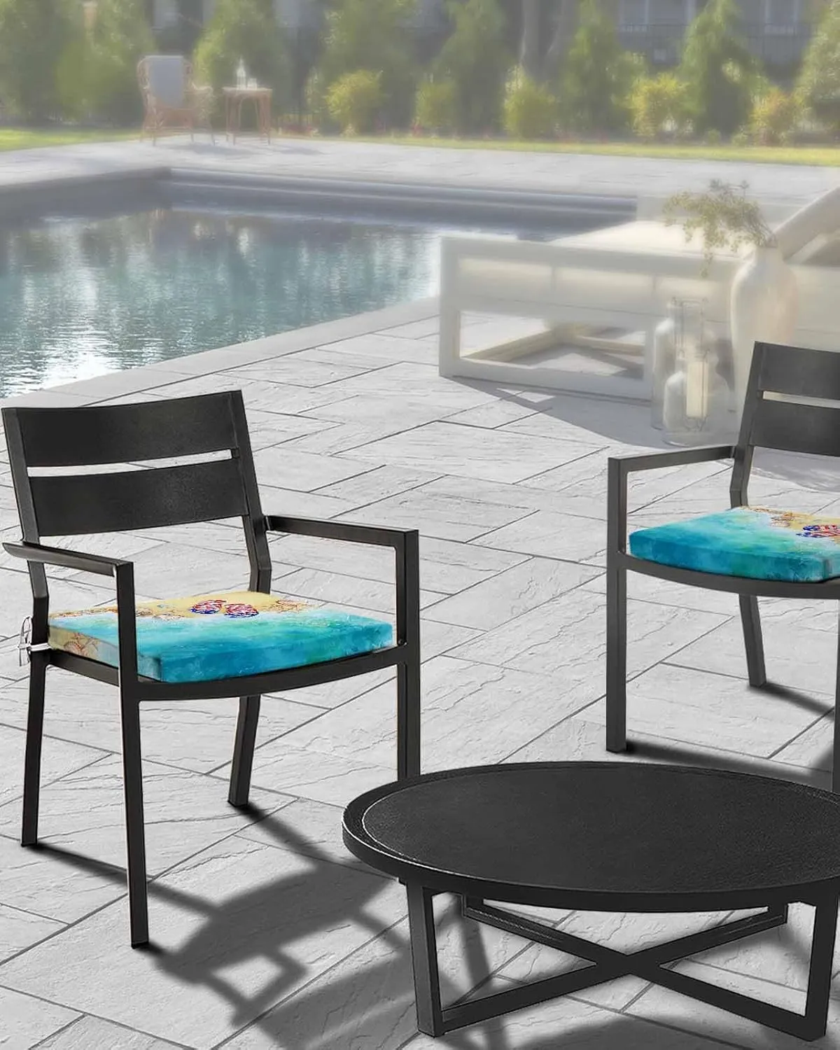 Teal Coastal Slippers Outdoor Cushion Chair Cover Set of 4 - Waterproof Couch Seat Covers, Summer Beach Shell Seaside Patio Furniture Protector Cushions Slipcovers for Sofa/RV, 24"x24"x4"