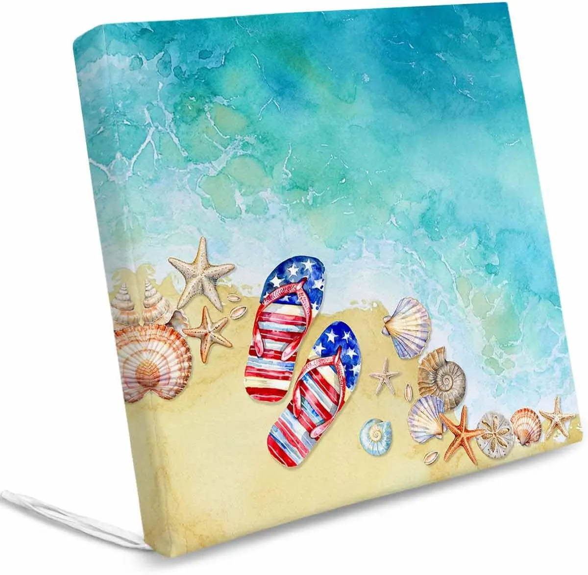 Teal Coastal Slippers Outdoor Cushion Chair Cover Set of 4 - Waterproof Couch Seat Covers, Summer Beach Shell Seaside Patio Furniture Protector Cushions Slipcovers for Sofa/RV, 24"x24"x4"