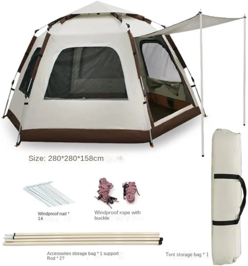 Tent Hexagonal Tent Folding Portable Thickened No-Setup Family Camping Outdoor Fully Automatic Quick-Opening Tent Outdoor Tent