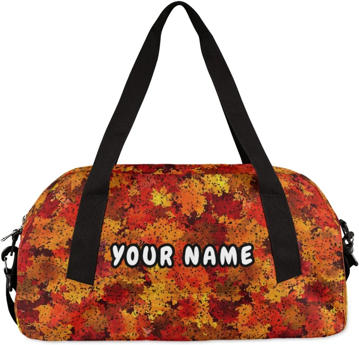 Thanksgiving Maple Fall Leaves Personalized Kids Duffel Bag for Girls Boys, Maple Customized Name Dance Bag Overnight Small Duffel Bag Carry On Weekend Travel Bag for School Practice Gymnastics Ballet
