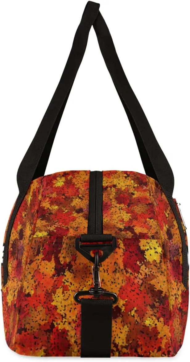 Thanksgiving Maple Fall Leaves Personalized Kids Duffel Bag for Girls Boys, Maple Customized Name Dance Bag Overnight Small Duffel Bag Carry On Weekend Travel Bag for School Practice Gymnastics Ballet