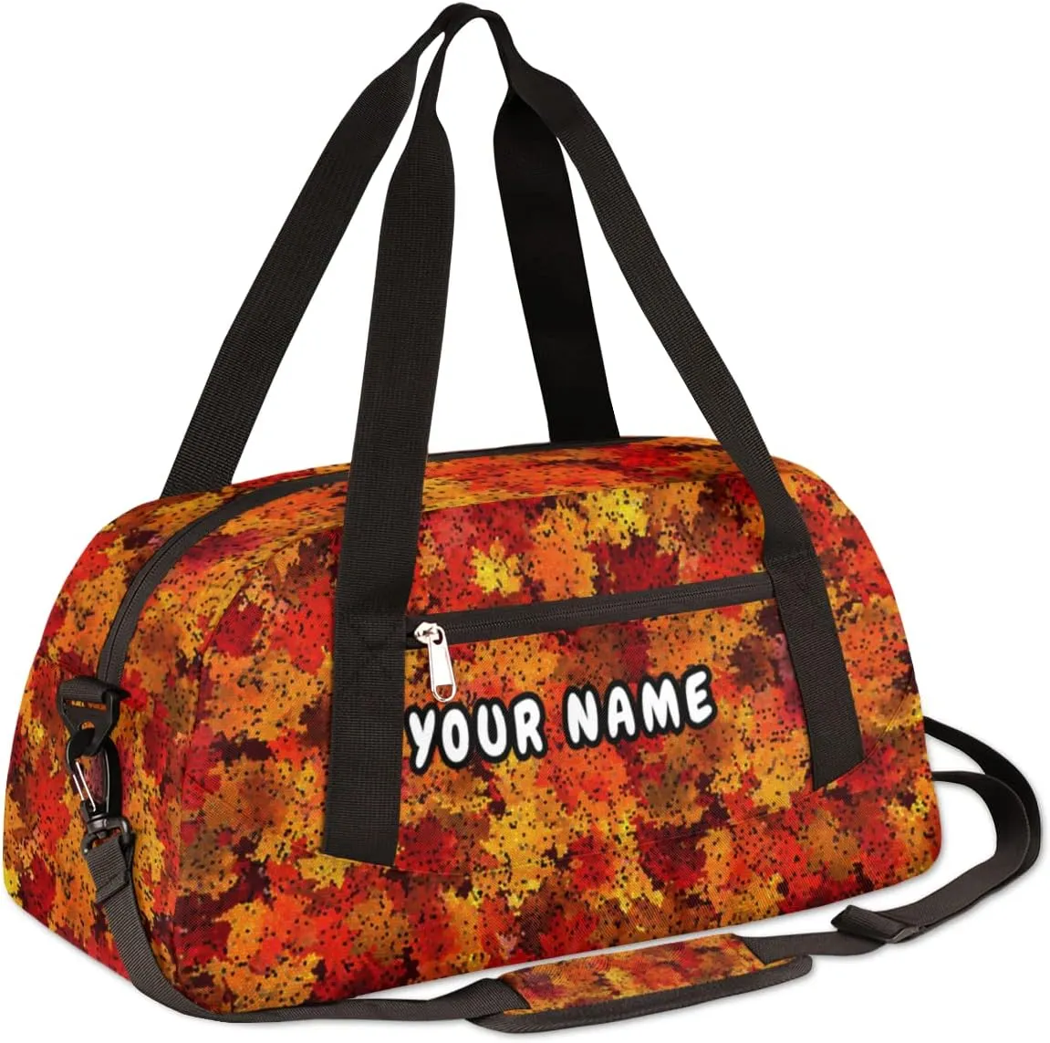 Thanksgiving Maple Fall Leaves Personalized Kids Duffel Bag for Girls Boys, Maple Customized Name Dance Bag Overnight Small Duffel Bag Carry On Weekend Travel Bag for School Practice Gymnastics Ballet