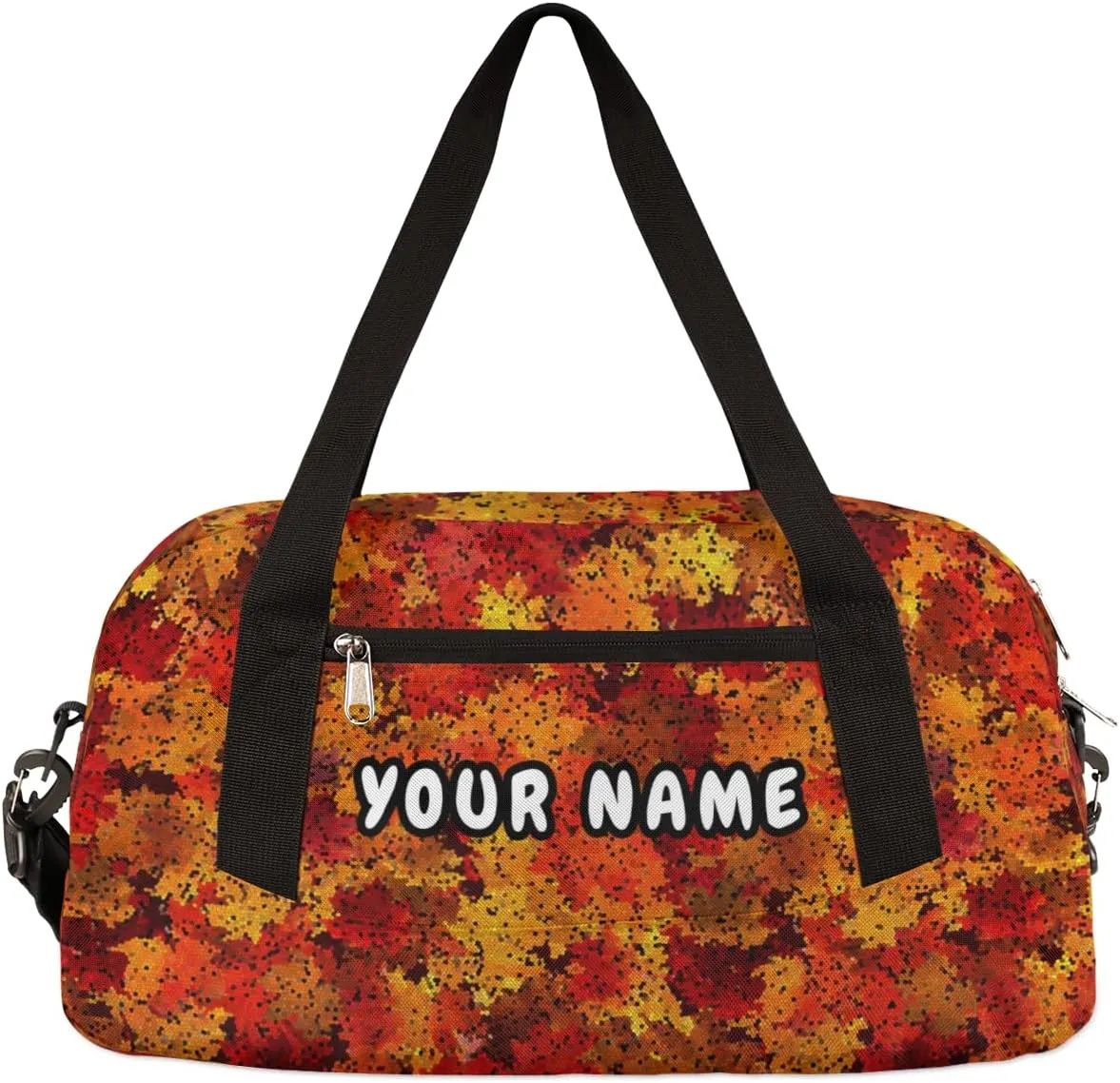 Thanksgiving Maple Fall Leaves Personalized Kids Duffel Bag for Girls Boys, Maple Customized Name Dance Bag Overnight Small Duffel Bag Carry On Weekend Travel Bag for School Practice Gymnastics Ballet