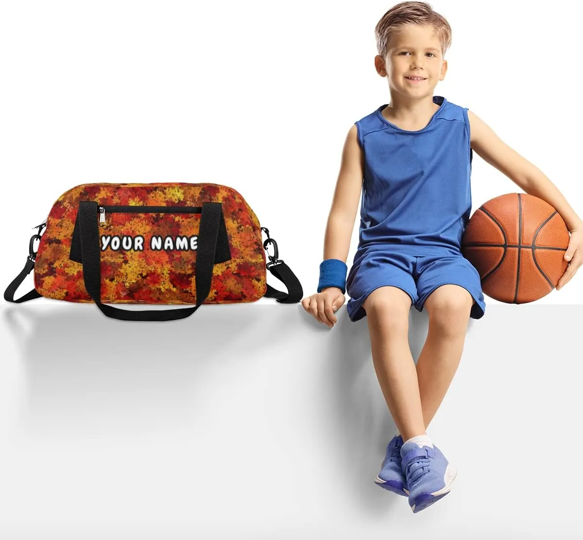 Thanksgiving Maple Fall Leaves Personalized Kids Duffel Bag for Girls Boys, Maple Customized Name Dance Bag Overnight Small Duffel Bag Carry On Weekend Travel Bag for School Practice Gymnastics Ballet