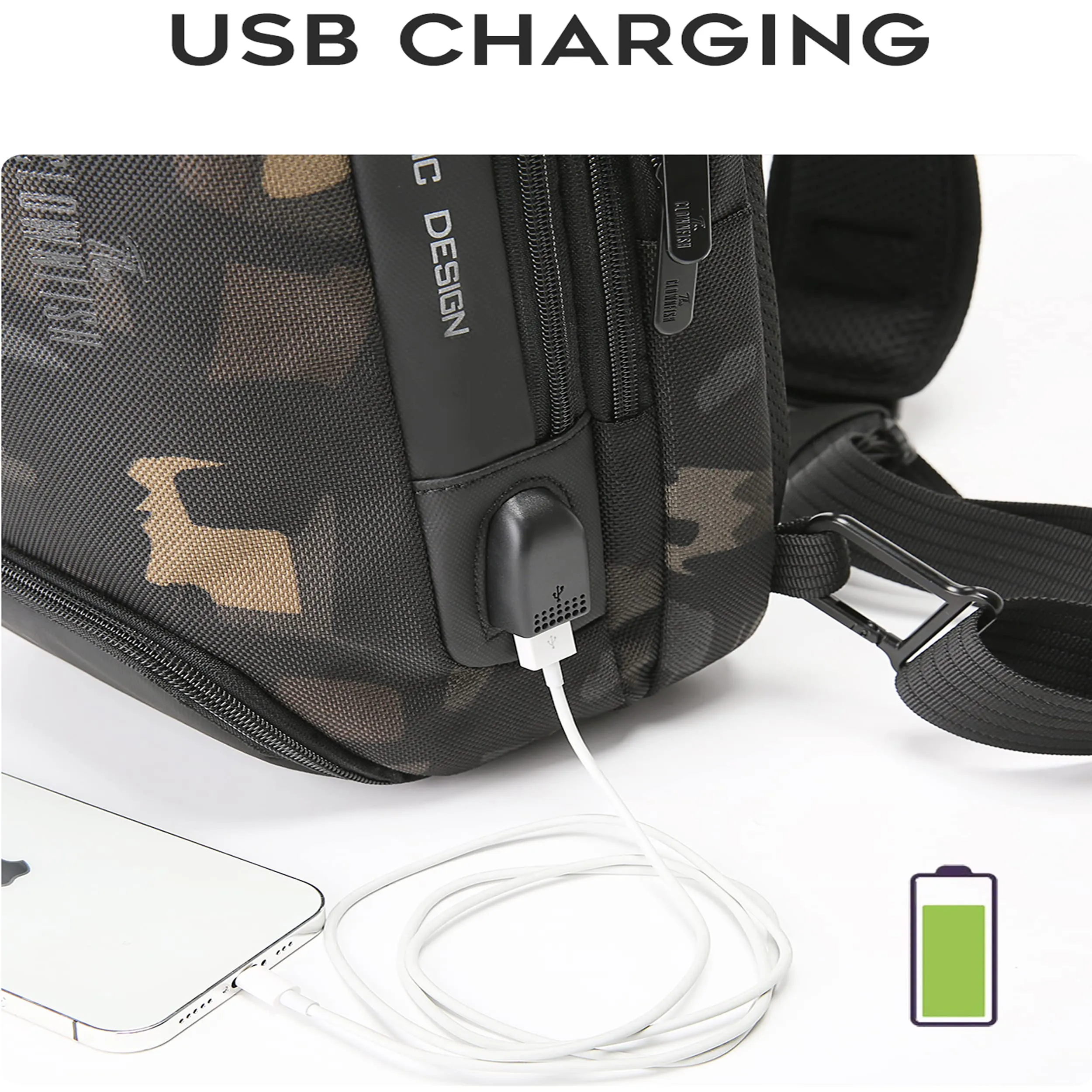 THE CLOWNFISH Unisex-Adult Water Resistant Anti -Thief Password Zipper Lock Crossbody Bag With Usb Charging Chest Bag Shoulder Bag Sling Bag (Camo)