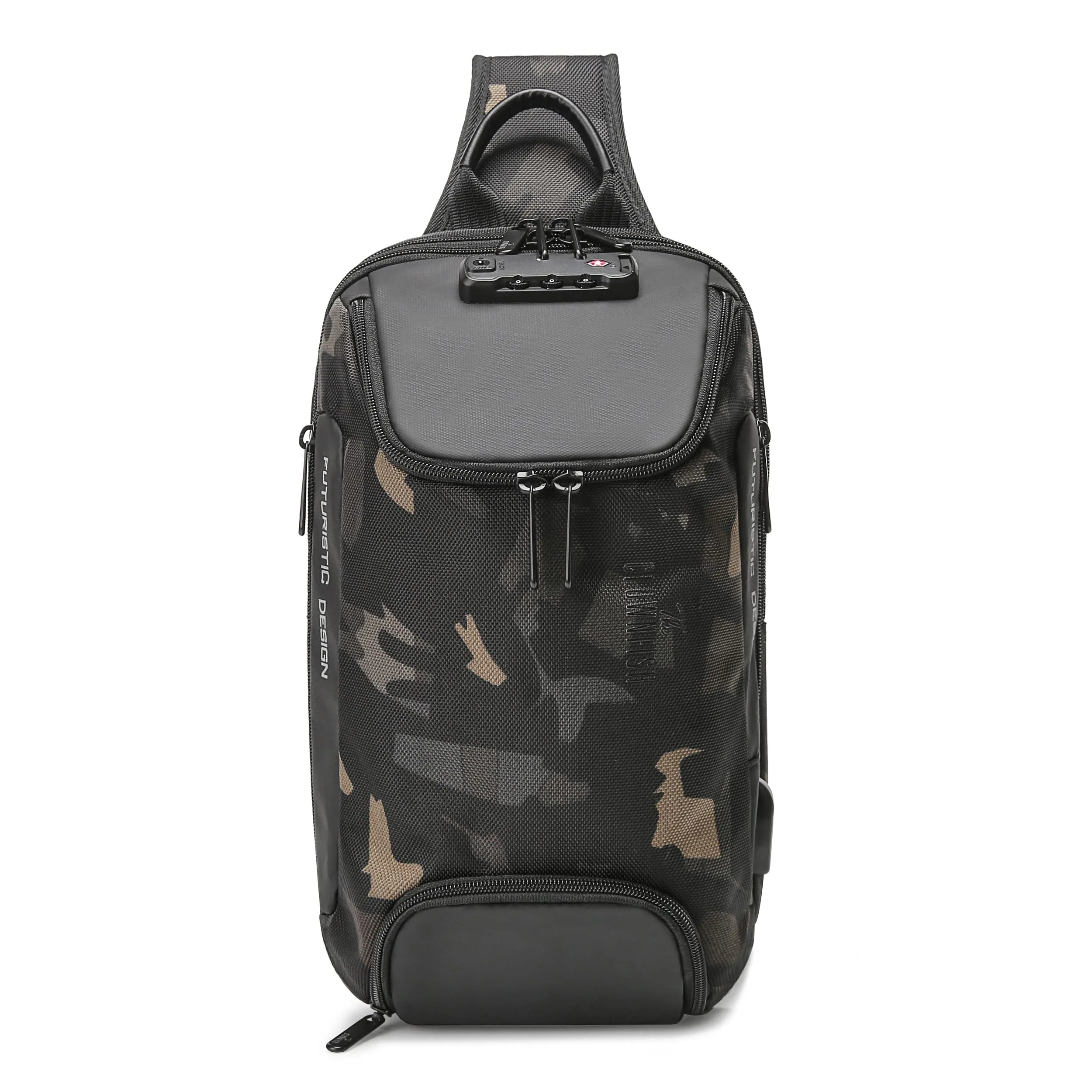 THE CLOWNFISH Unisex-Adult Water Resistant Anti -Thief Password Zipper Lock Crossbody Bag With Usb Charging Chest Bag Shoulder Bag Sling Bag (Camo)