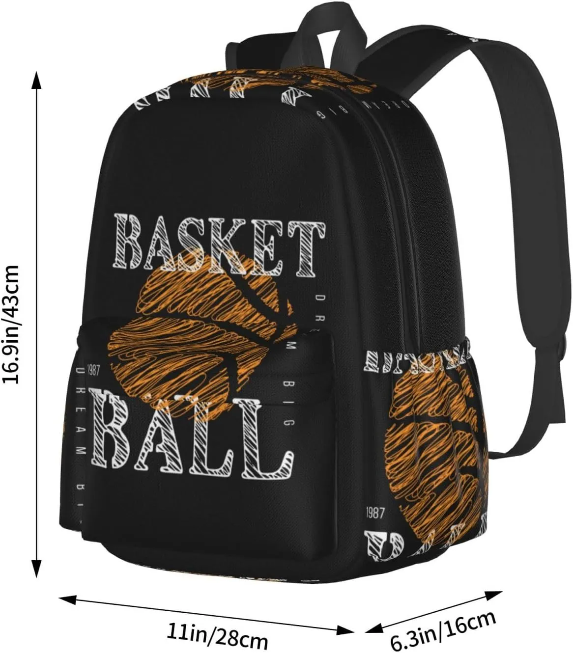 Theme Dream Big Basketball Graphics 1987 Laptop Backpack Shoulder Bag Laptop Pack Travel Backpacks Commuter Back Pack Casual Daypack Bags With Side Pockets