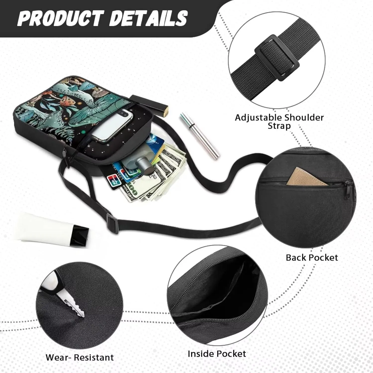TODIYADDU Messenger Bag for Women Men Small Crossbody Purse with Adjustable Strap Travel Shoulder Bag Lightweight Handbags