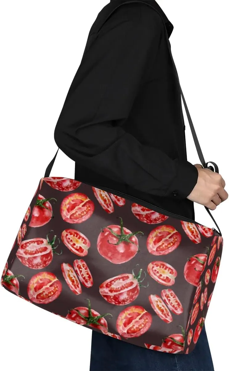 Tomato Fruit Small Gym Bag for Men Women Workout Sport Duffle Bag Waterproof Weekender Overnight Bag Lightweight Carry on Tote Bag Crossbody Shoulder Travel Bag for Swim Yoge Dance