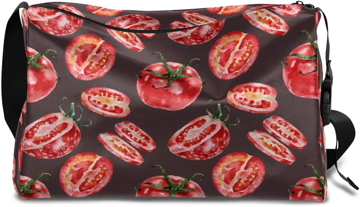 Tomato Fruit Small Gym Bag for Men Women Workout Sport Duffle Bag Waterproof Weekender Overnight Bag Lightweight Carry on Tote Bag Crossbody Shoulder Travel Bag for Swim Yoge Dance