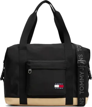 Tommy Jeans Essential Daily Duffle Bag for Travel and Gym with Crossbody Strap, Black