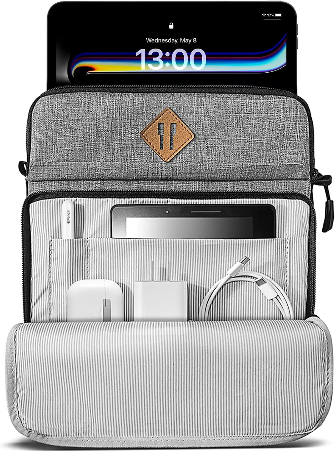 tomtoc Tablet Shoulder Sleeve Bag for 13 Inch New iPad Pro M4 & iPad Air M3&M2 2025-2024, 12.9-inch iPad Pro with Magic Keyboard and Smart Keyboard Folio, Front Pocket for Accessories