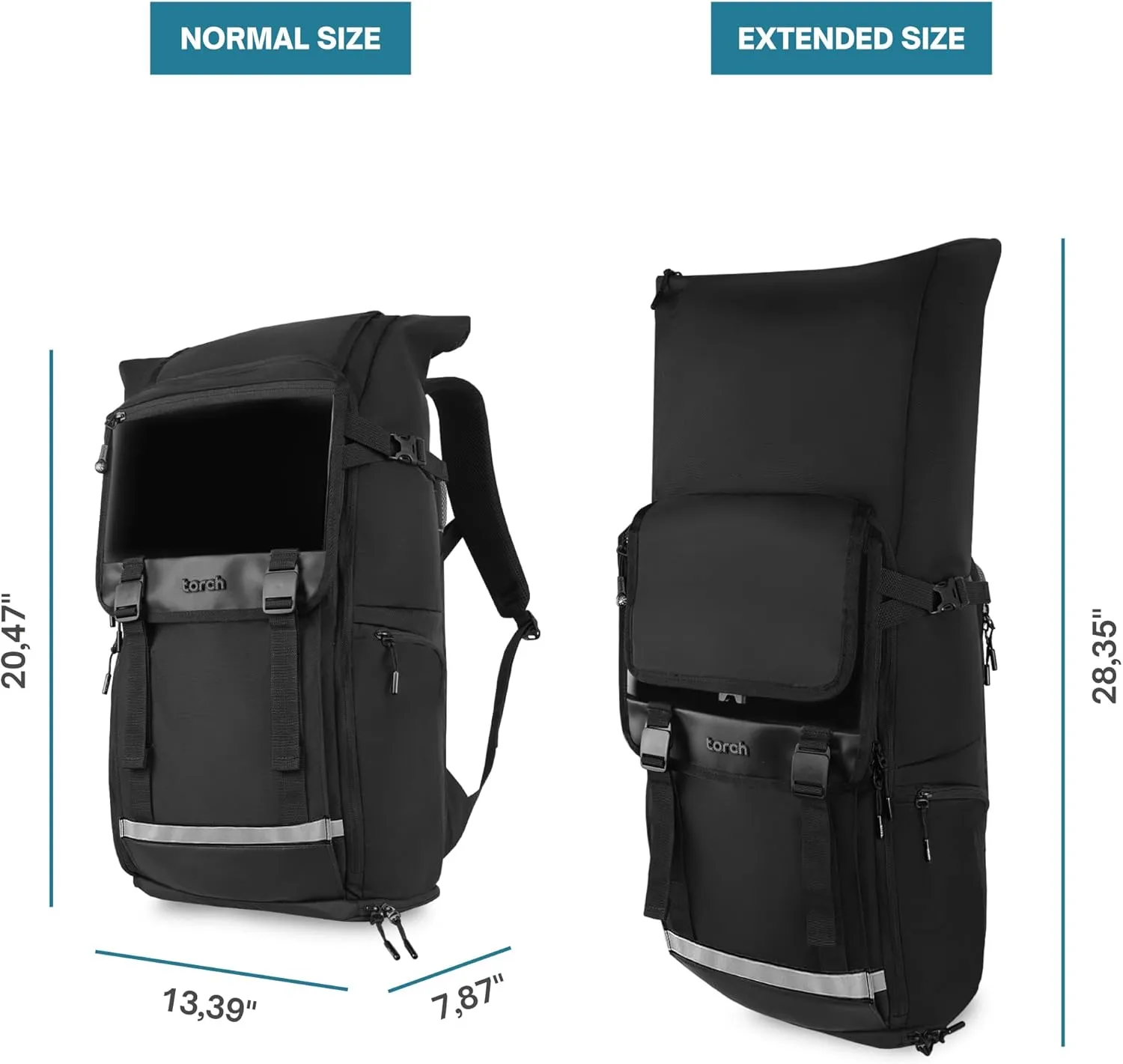 torch Travel Laptop Backpack 35L - Carry On Flight Approved Bag Fits 15 Inch Laptop, Expandable Luggage Backpack with Rain Cover & Shoe Compartment - Dinam (Black)