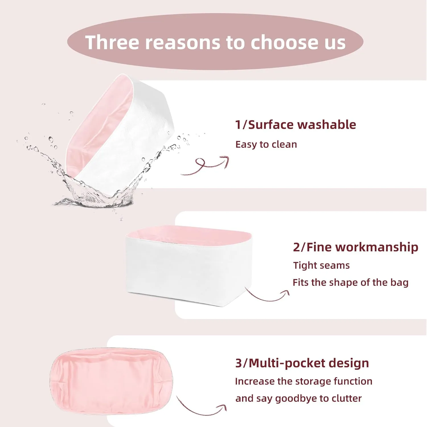 Tote Bag Organizer Insert, Lightweight Insert Compatible with M.arc Jacobs Medium Tote, Waterproof Dupontpaper Surface and Silky Satin Lining(MJ Midum, Pink)